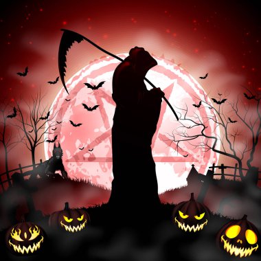 Elinde tırpan tutan Azrail Cadılar Bayramı 'nın temsilcisi.