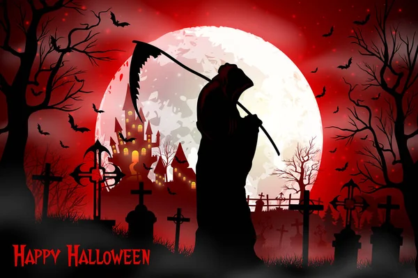 Vektor Illusztráció Halloween Kegyetlen Kaszás Gazdaság Kasza — Stock Vector