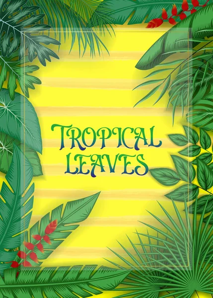 Vector Illustration Exotic Pattern Tropical Leaves Black Background — Stock Vector