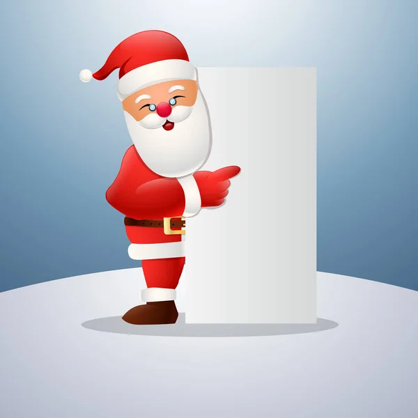 Ilustración Vectorial Dibujos Animados Feliz Santa Claus Señalando Signo Blanco — Vector de stock