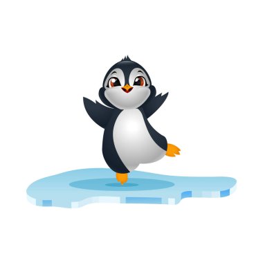 Buz kütlesindeki sevimli penguenlerin vektör çizimi