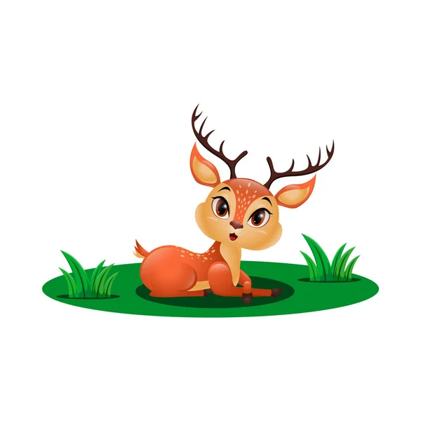 Illustrazione Vettoriale Del Piccolo Cervo Carino Seduto Sull Erba — Vettoriale Stock