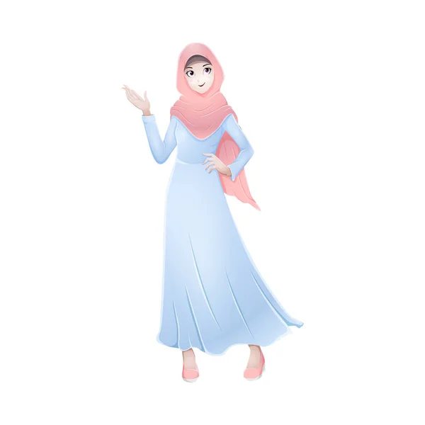 Vector Illustration Beautiful Muslim Female Cartoon Standing — Stock Vector