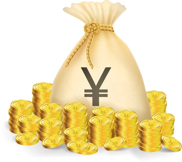 Pièce d'or avec sac d'argent — Image vectorielle