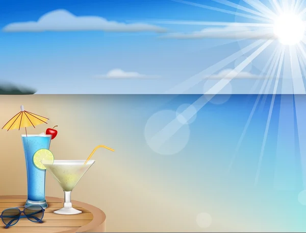Sumo de praia de verão e óculos de sol —  Vetores de Stock