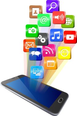 bulut renkli uygulama simgeleri ile dokunmatik ekran smartphone