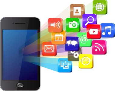 bulut renkli uygulama simgeleri ile dokunmatik ekran smartphone