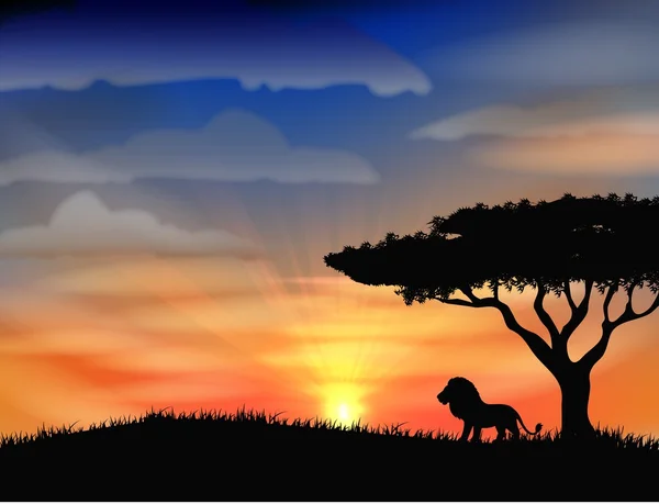 Coucher de soleil sur l'Afrique avec des animaux — Image vectorielle