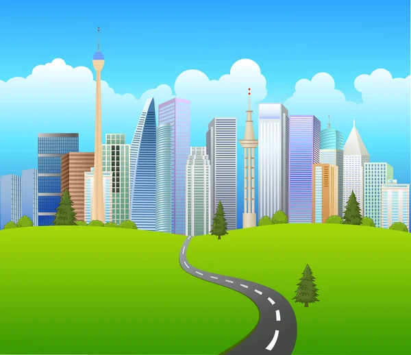 Green City Paisaje con carretera — Vector de stock