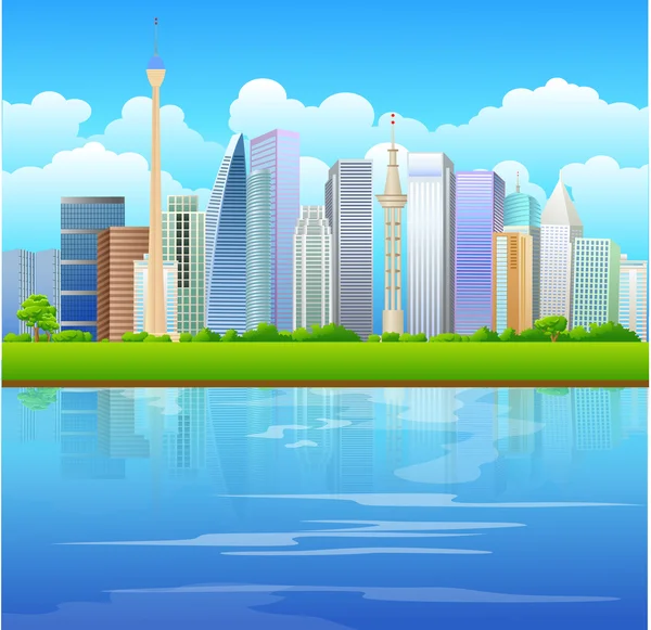 Skyline de la ville avec vert — Image vectorielle