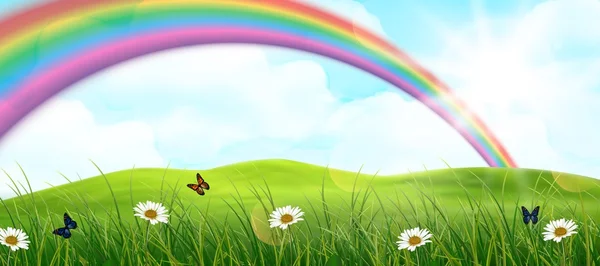 Rainbow a zahrada pozadí — Stockový vektor