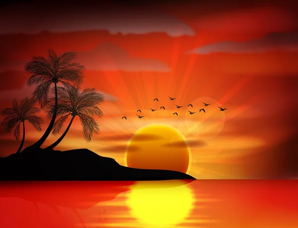 Bild av solnedgång på havet — Stock vektor