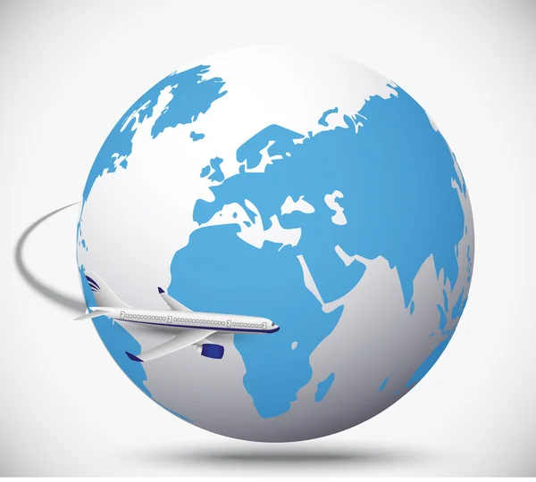 Avion de ligne avec globe dans le fond blanc — Image vectorielle