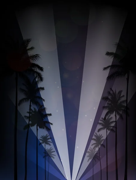 Palm träd silhuetter spegelbild i vattnet mot natthimlen — Stock vektor