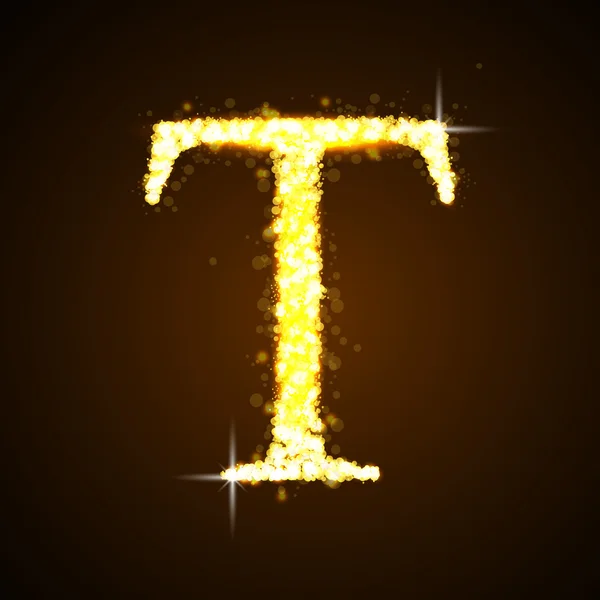 Алфавіт Т золотих блискучих зірок — стоковий вектор