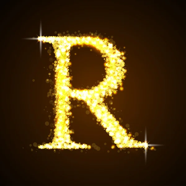 Alphabets R золотих блискучих зірок — стоковий вектор