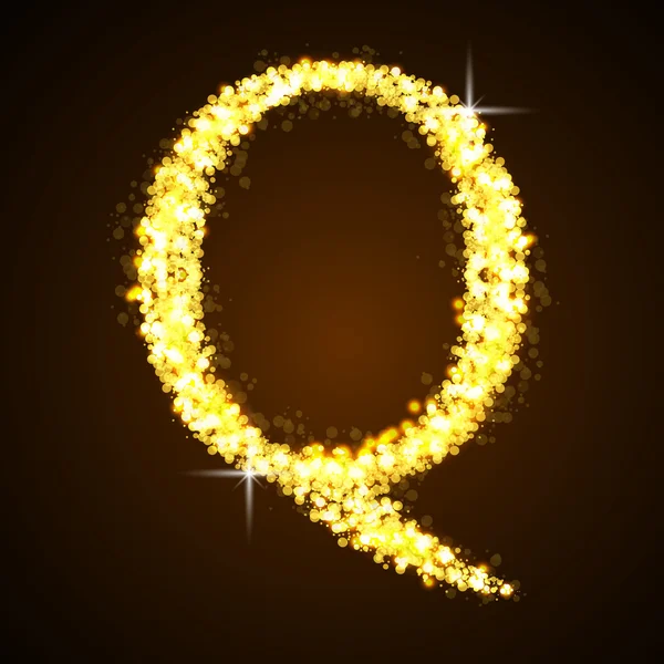 Alphabets Q of gold glittering stars — Stock Vector