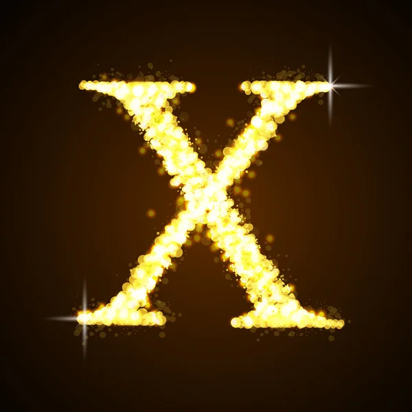 Alphabets X of gold glittering stars — Stock Vector