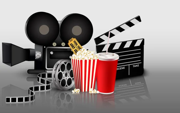 Film, popcorn e bevande — Vettoriale Stock