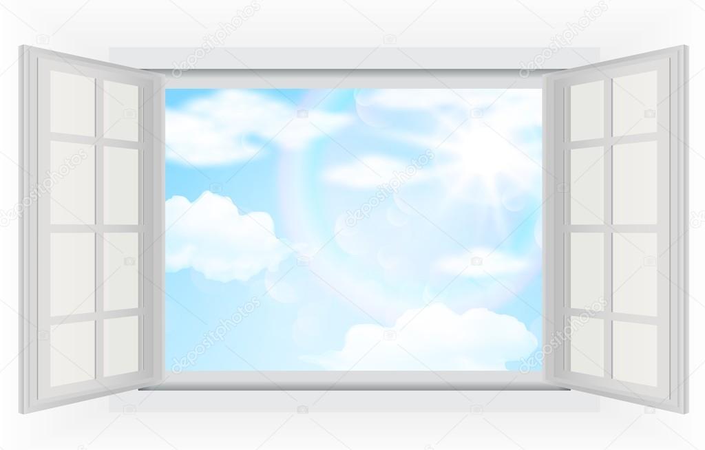 Fenêtre ouverte, avec un vrai soleil éclatant, nuages et