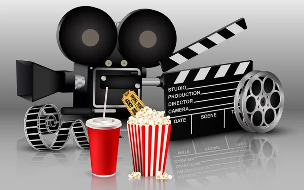 Film, popcorn e bevande — Vettoriale Stock