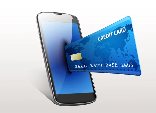 Αγορών έννοια smartphone με πιστωτική κάρτα μέσω Διαδικτύου — Διανυσματικό Αρχείο