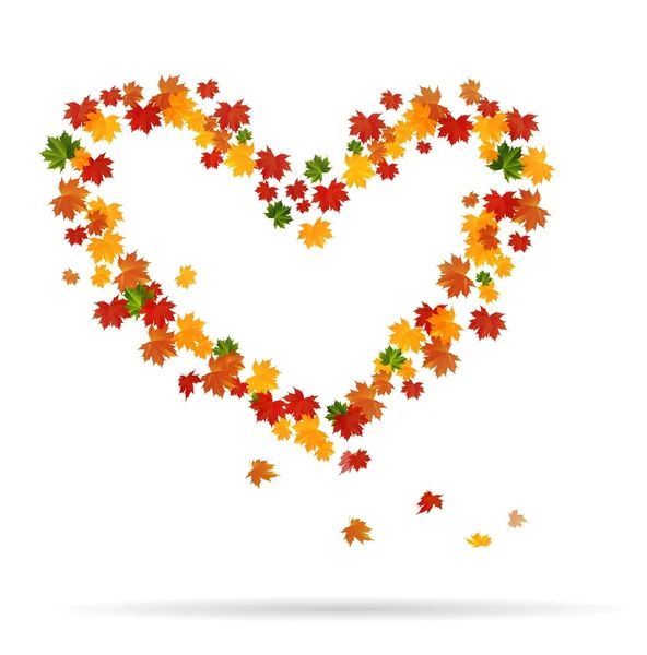 El corazón de las hojas de otoño — Vector de stock