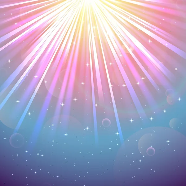 Blurred underwater background with rays of light and air bubbles — Stock Vector