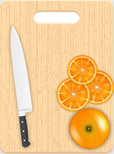Narancs szelet, és a kést a vágódeszka — Stock Vector