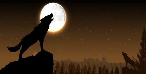 Silhouette of a wolf standing on a hill — Stock Vector
