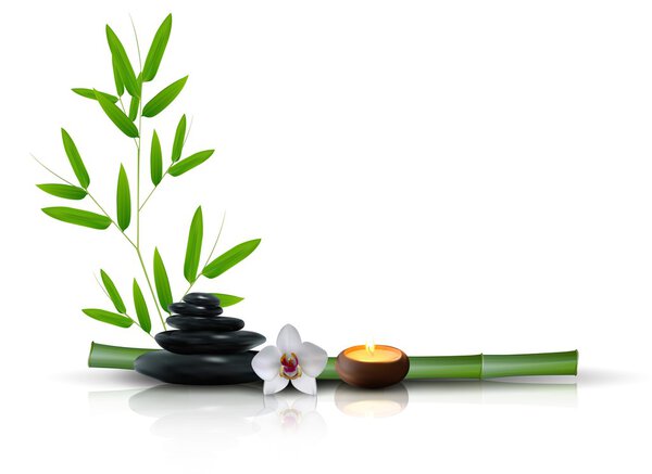 Stone, flower and bamboo isolated background