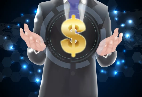 Muž s ikonami peníze na zlato — Stockový vektor