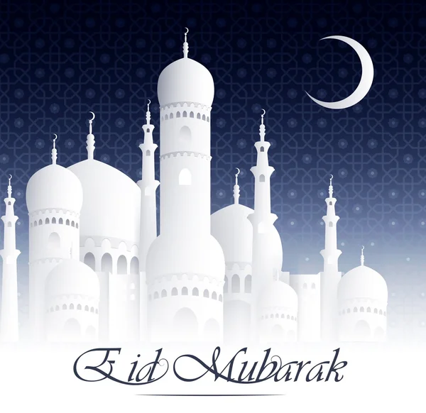 Eid Mubarak (Happy Eid) background with mosque — Stock Vector