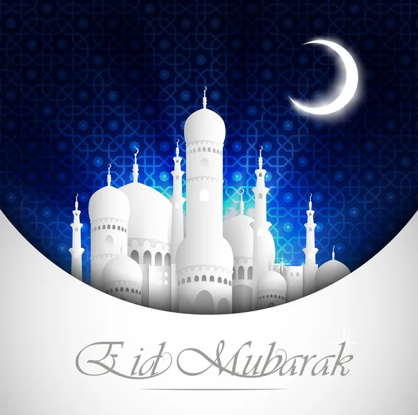 Eid Mubarak background with mosque view night — Stock Vector