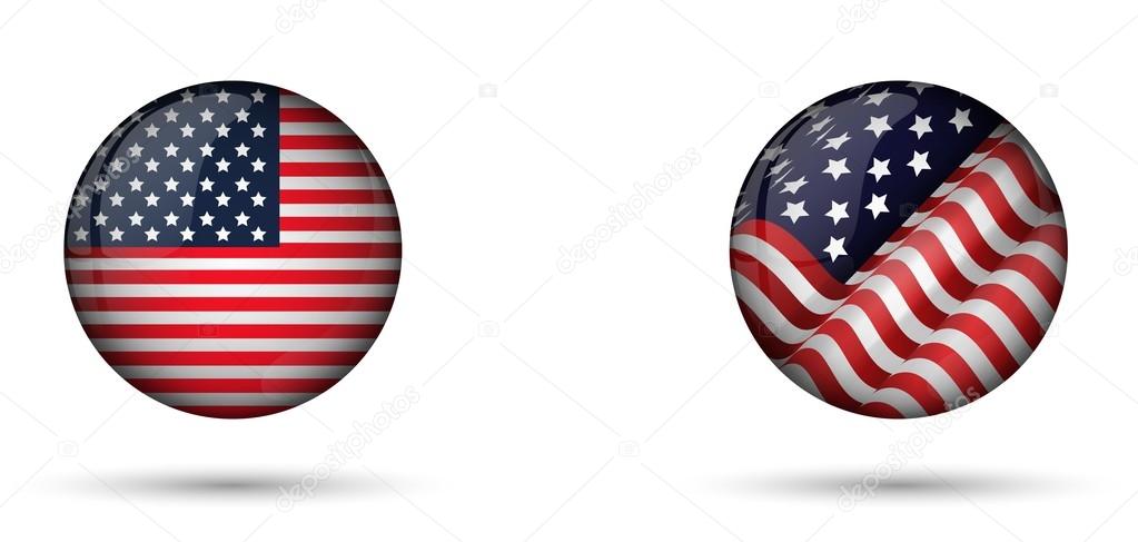 United States Flag Glossy Button, isolated on white