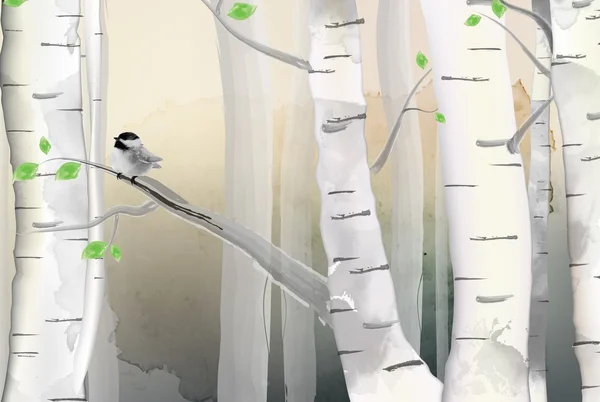 Forest illustratie en vogels — Stockvector