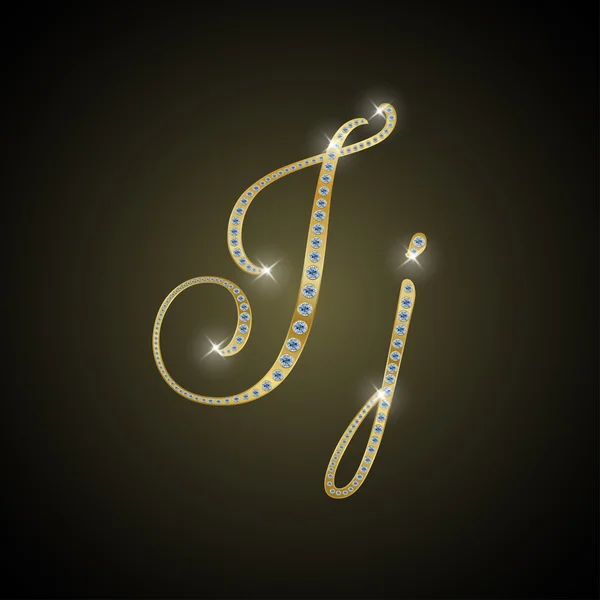 Glänzendes Alphabet "j" aus Gold und Diamant — Stockvektor