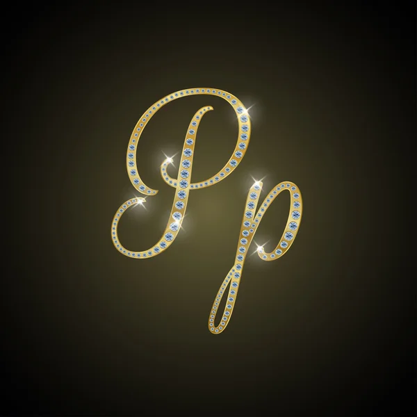 Blanka alfabetet "P" av guld och diamant — Stock vektor