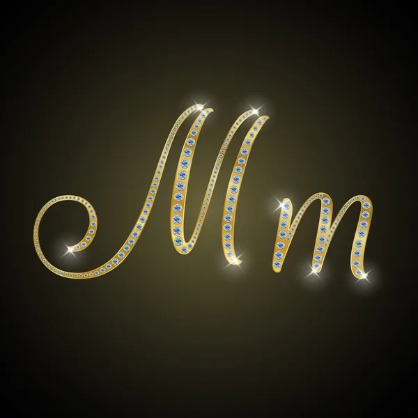 Alfabeto brillante "M" de oro y diamante — Vector de stock