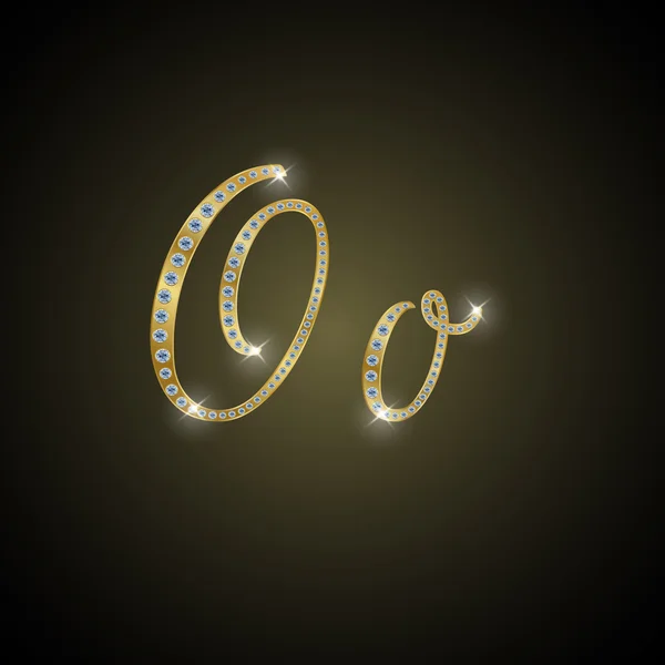 Glanzende alfabet "O" van goud en diamant — Stockvector