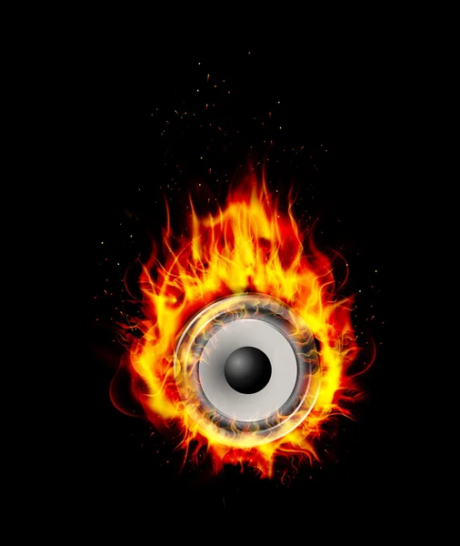Feuer brennender Lautsprecher auf schwarzem Hintergrund — Stockvektor