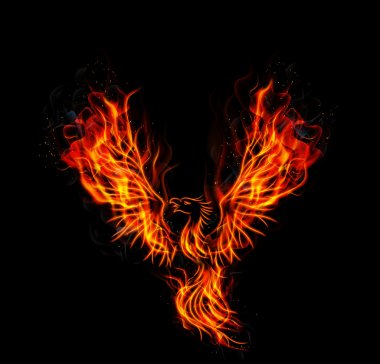 Phoenix kuş siyah arka plan ile yanan ateş