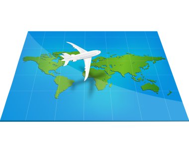 Dünya Haritası üç boyutlu kavramı ile uçak