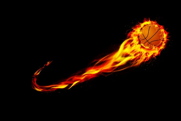 Fuego quema baloncesto con fondo negro — Vector de stock