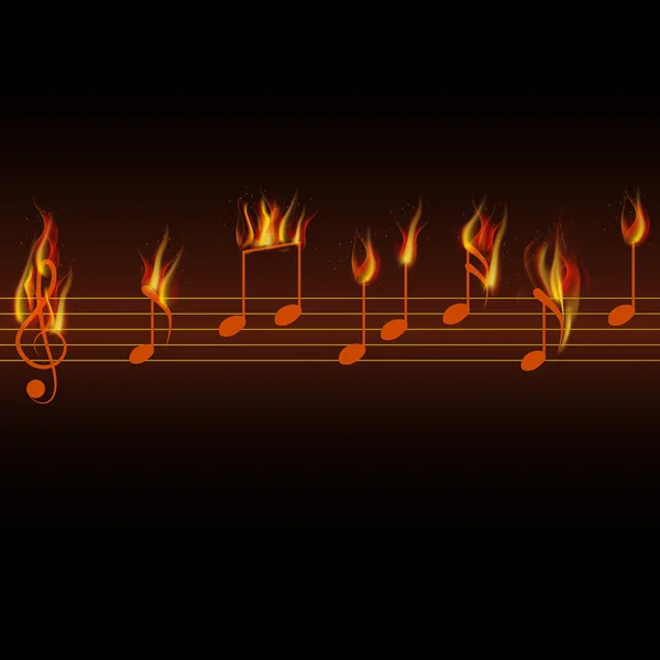 Огненные музыкальные ноты на черном фоне — стоковый вектор
