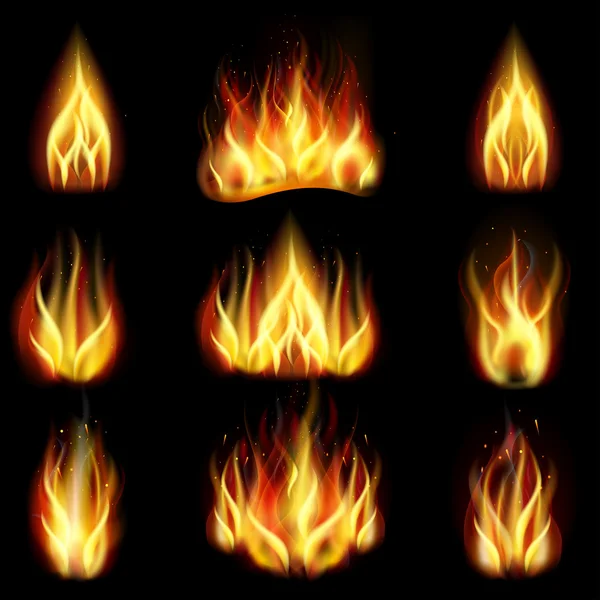 Fuego sobre fondo negro. — Vector de stock