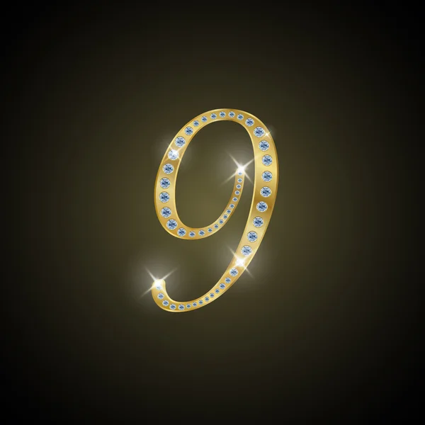 Lesklé číslo "9" zlata a diamantů — Stockový vektor