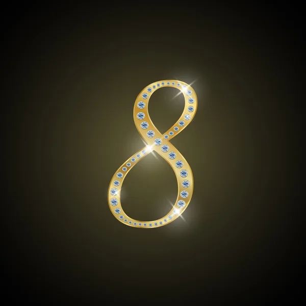 Número brillante "8" de oro y diamante — Archivo Imágenes Vectoriales