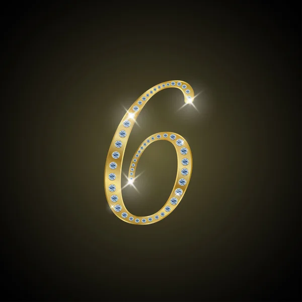 Número brillante "6" de oro y diamante — Archivo Imágenes Vectoriales