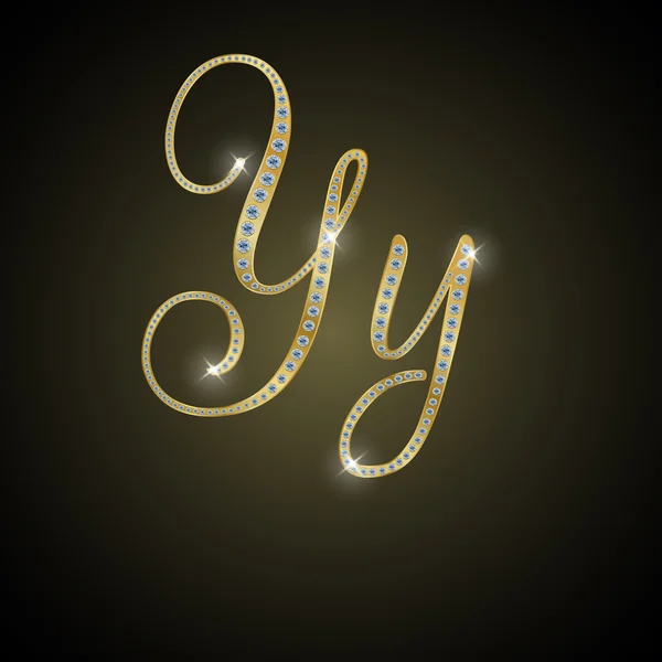 Shiny alphabet "Y" of gold and diamond — Stock Vector